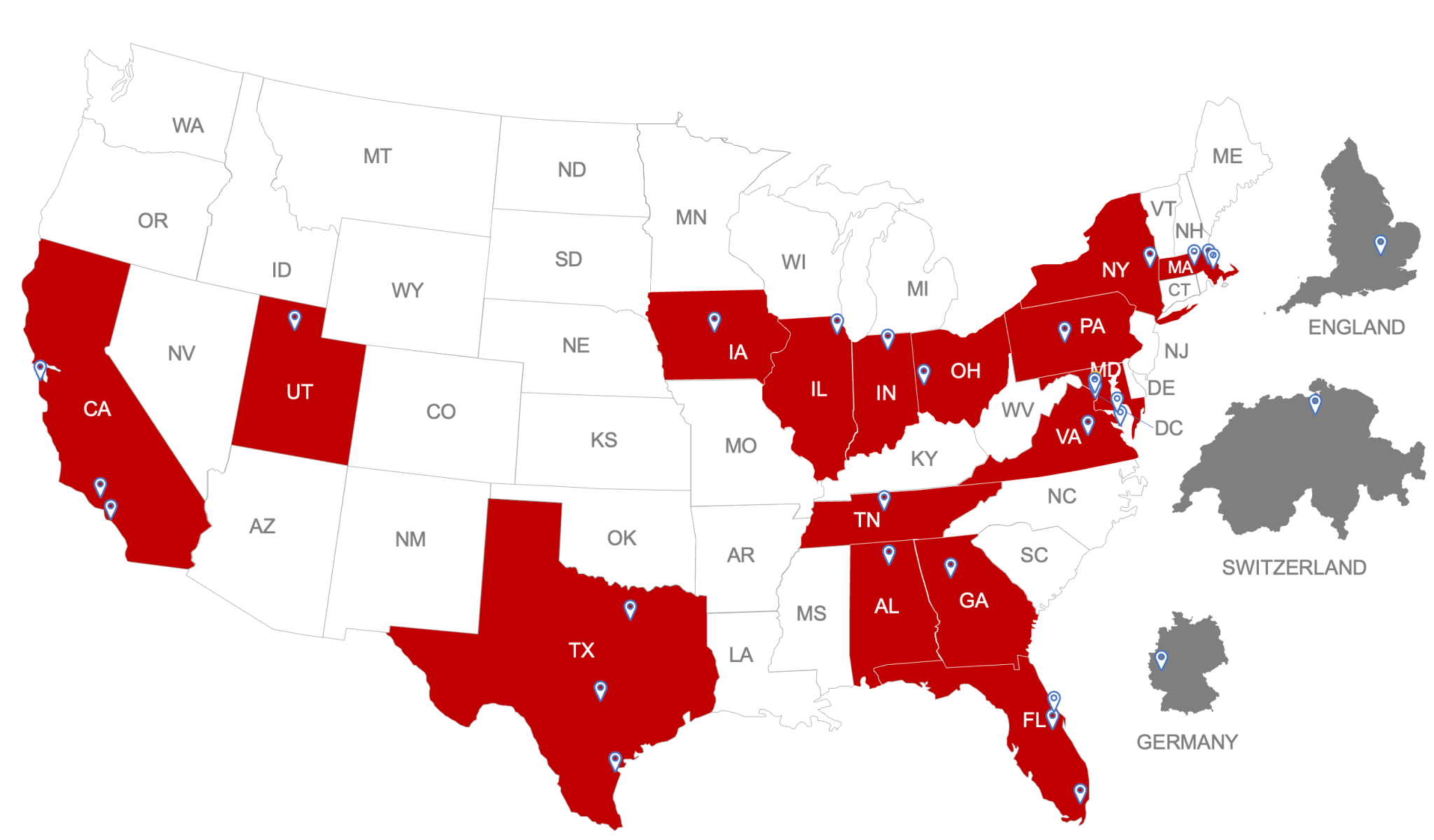 Map showing company locations